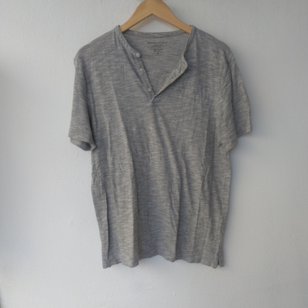 NWOT Two Men's Organic Cotton Henley Shirts Grey And Orange Size M